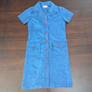 Vintage Country Miss Womens 16 Blue Denim Collared Dress 60s 70s Rockabilly USA